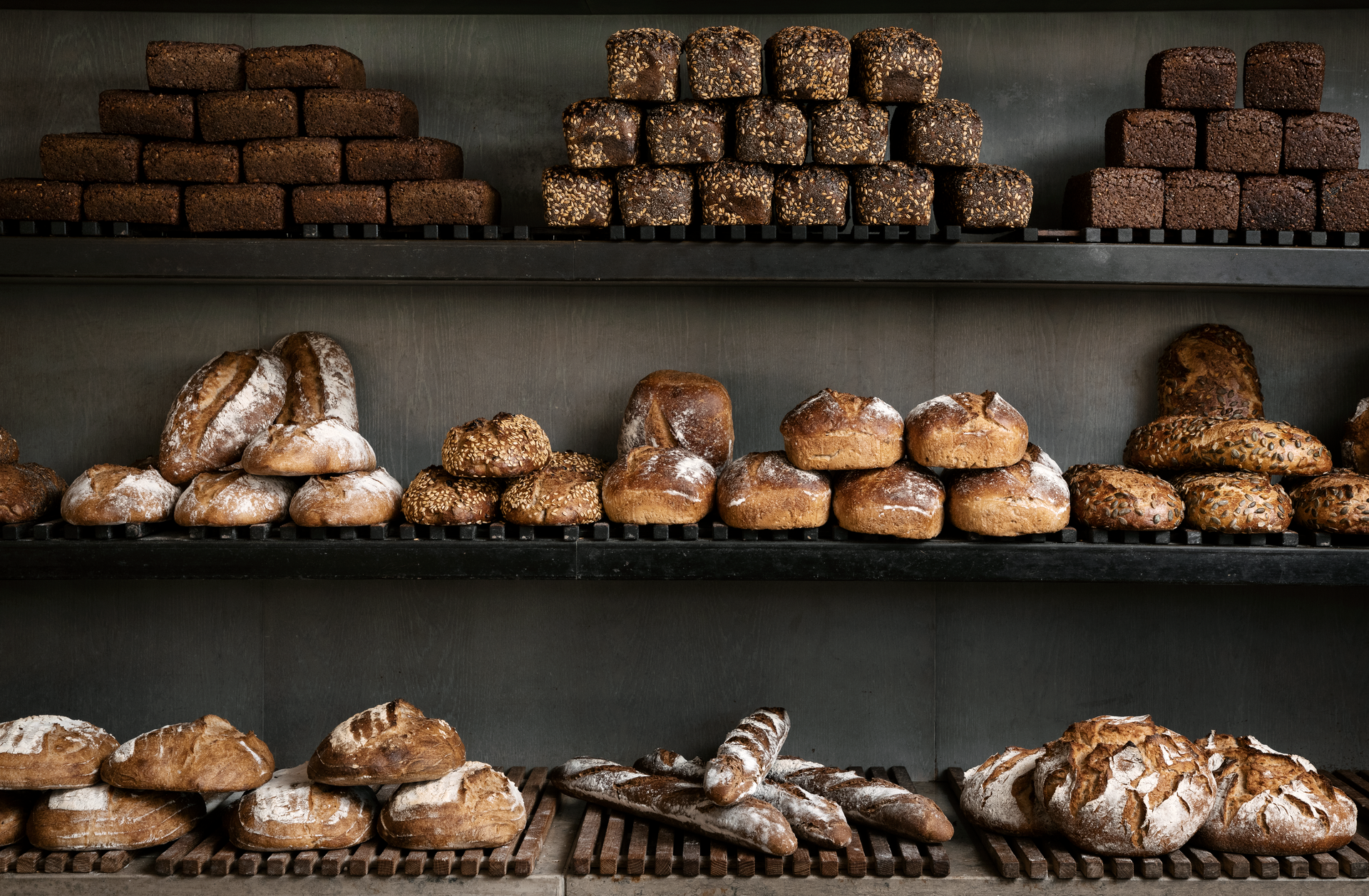 A breadshelf inside our bakery